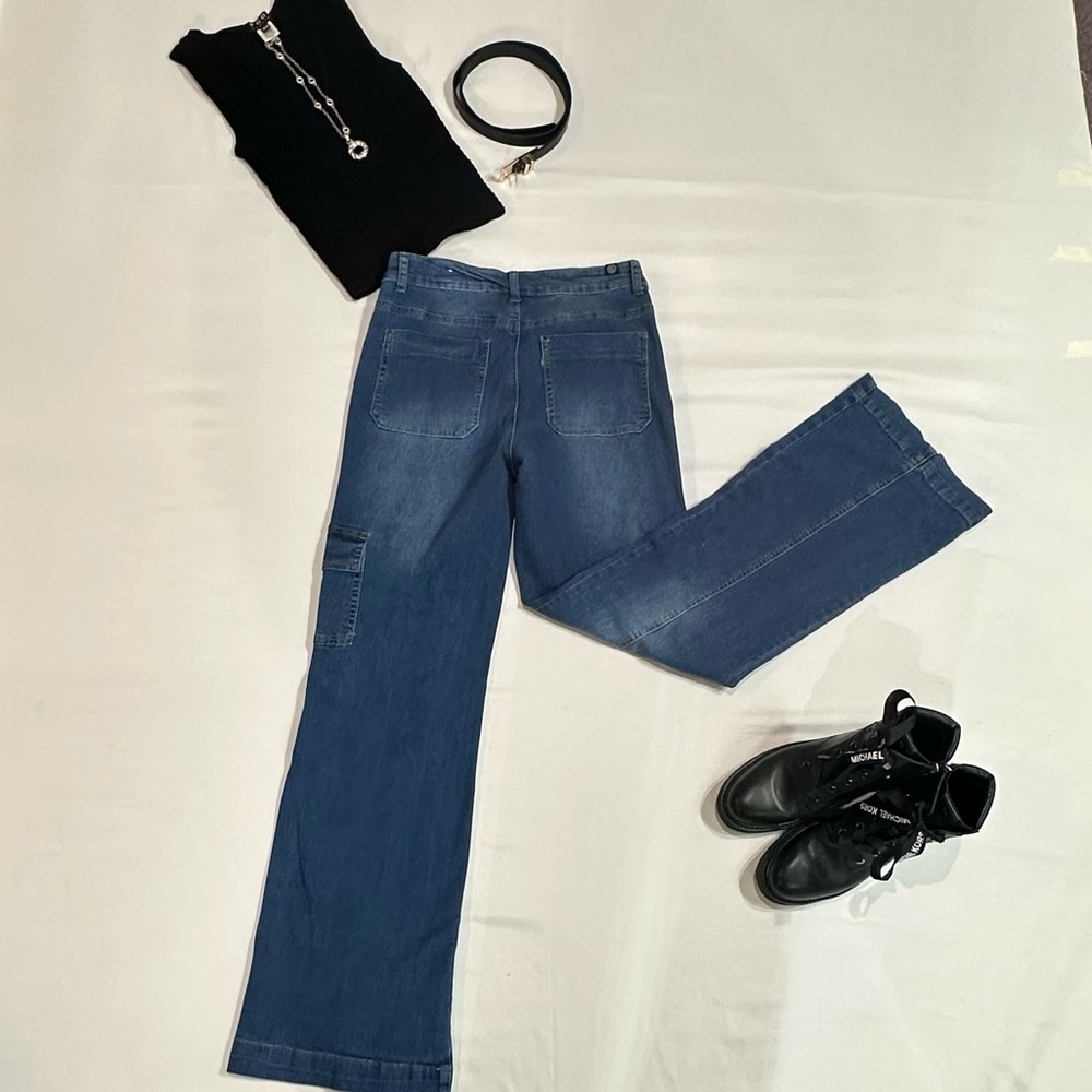 Classic Blue Wide Leg Flare Jeans - Picture 2 of 4